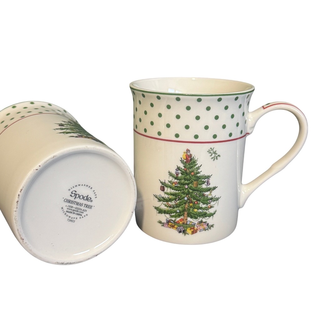 Spode Christmas Tree Polka Dot Mug Set of 2 Ceramic Coffee Tea Cups T2403 - Picture 4 of 6
